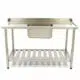 Gastro Geschirrspültisch - 120 x 75 cm - links - mit Waschbecken und Backsplash - inkl. Lagerregal | Maxima 09201034 - 09201034