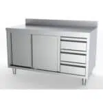 Arbeitstisch schiebetüren schubladen rechts mit aufkantung - 1600x700 mm - Combisteel 7333.0274 - 7333.0274