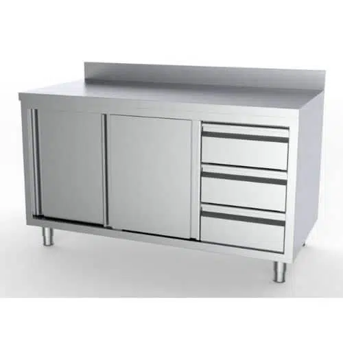 Arbeitstisch schiebetüren schubladen rechts mit aufkantung - 1600x700 mm - Combisteel 7333.0274 - 7333.0274
