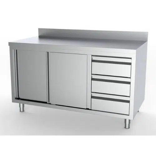 Arbeitstisch schiebetüren schubladen rechts mit aufkantung 1800x700 mm - Combisteel 7333.0276 - 7333.0276