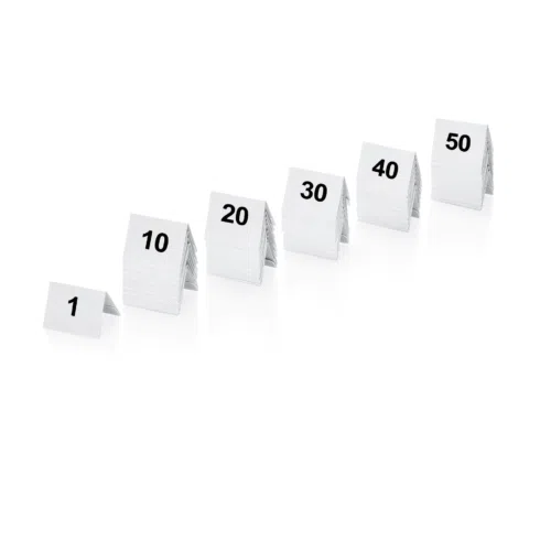 Tischnummernschild Set 1-50, 5 x 3,5 x 3,5 cm, 50-teilig, Kunststoff - 1431050 - 1431050