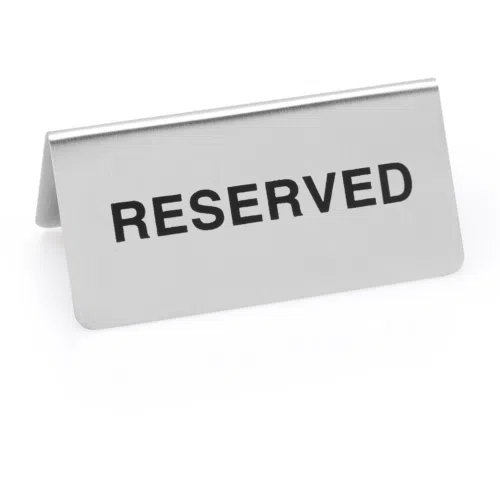Hinweisschild "Reserved" Set, 10 x 5 x 5 cm, Set á 12 Stück, Chromnickelstahl - 1432011 - 1432011