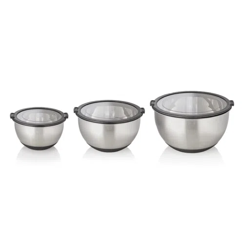 Schüssel Set, 3-teilig, Ø 11/13/15 cm, 3 Deckel, rutschhemmender Boden, Chromnickelstahl, Silikon - 1711003 - 1711003