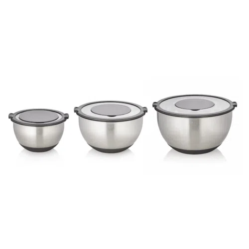 Schüssel Set, 3-teilig, Ø 11/13/15 cm, 3 Aufsätze, rutschhemmender Boden, Chromnickelstahl, Silikon - 1712003 - 1712003
