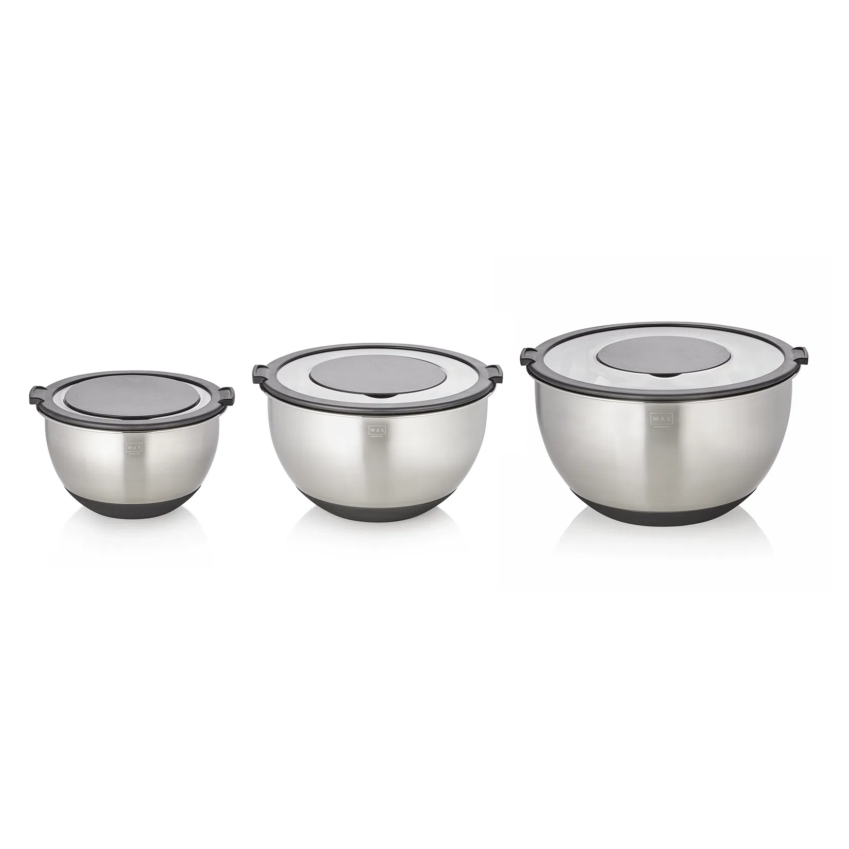 Schüssel Set, 3-teilig, Ø 11/13/15 cm, 3 Aufsätze, rutschhemmender Boden, Chromnickelstahl, Silikon - 1712003 - 1712003 Schüssel Set, 3-teilig, Ø 11/13/15 cm, 3 Aufsätze, rutschhemmender Boden, Chromnickelstahl, Silikon - 1712003 - 1712003