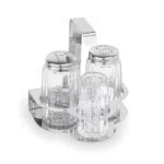 Menage 3-teilig, Salz, Pfeffer & Zahnstocher, Höhe 10,5 cm, Edelstahl, Glas - 1751003 - 1751003