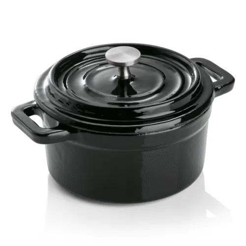 Cocotte, Ø 10 cm, Höhe 6,5 cm, schwarz, Gusseisen, Edelstahl, emailliert - 3525102 - 3525102