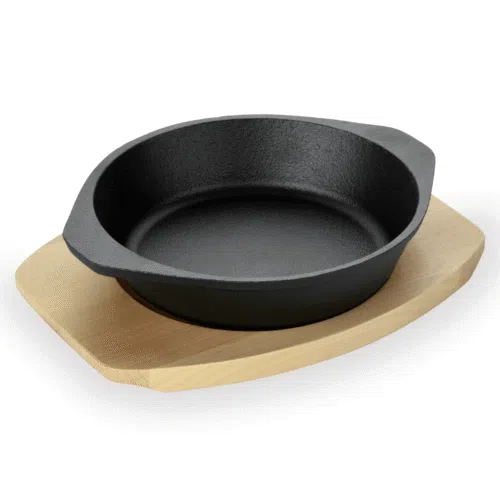 Servierpfanne IRON DINING, mit Holzuntersetzer, Ø 18 cm, Höhe 4,5 cm, Gusseisen, Holz - 3528180 - 3528180