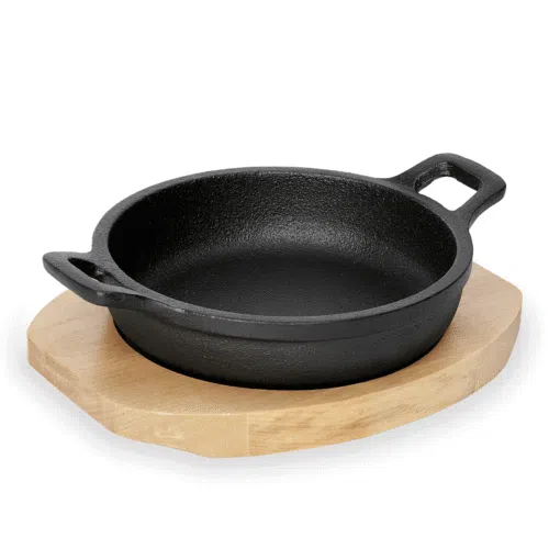 Servierpfanne IRON DINING, mit Holzuntersetzer, Ø 10 cm, Höhe 3 cm, Gusseisen, Holz - 3535100 - 3535100