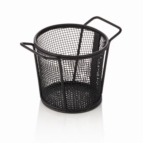 Servier- und Frittierkorb, Ø 9,5 cm, Höhe 8,5 cm, schwarz pulverbeschichtet, Chromnickelstahl - 4023109 - 4023109
