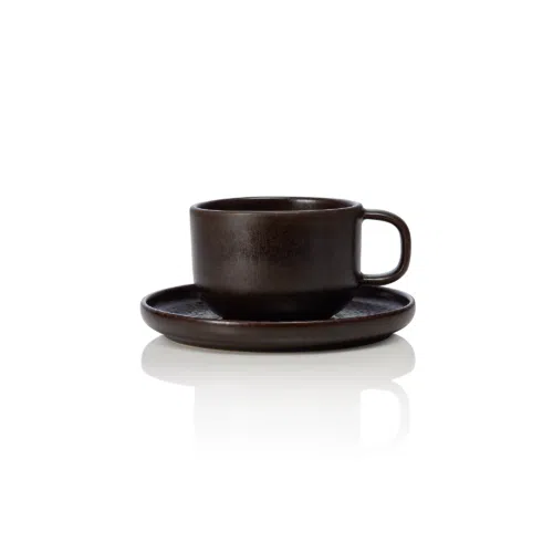 Ober- und Untertasse Set ROCKZZERO, 220 ml, metallic brown, Set á 6 Stück, Steinzeug - 452005027 - 452005027