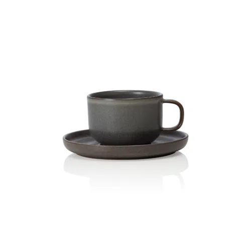 Ober- und Untertasse Set ROCKZZERO, 220 ml, stone grey, Set á 6 Stück, Steinzeug - 452205027 - 452205027