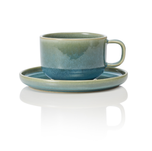 Ober- und Untertasse Set ROCKZZERO, 220 ml, myrtle green, Set á 6 Stück, Steinzeug - 452305027 - 452305027