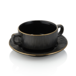 Suppentasse mit Untertasse Set MAYA KURO, Ø 10,5 cm, 250 ml, schwarz, Set á 4 Stück, Porzellan - 4851410 - 4851410