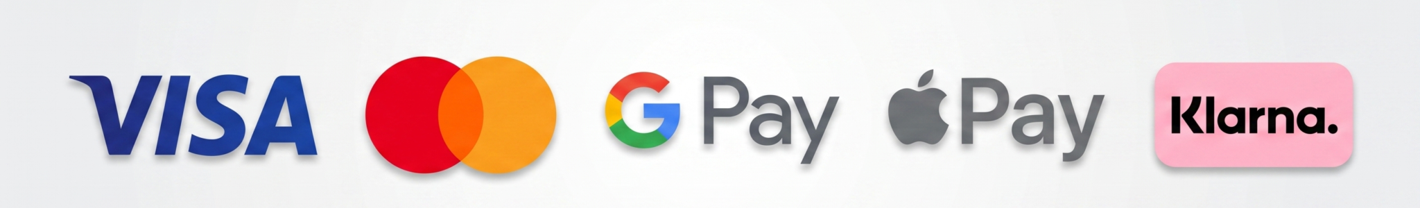 Visa, Mastercard, GPay, Apple Pay, Klarna